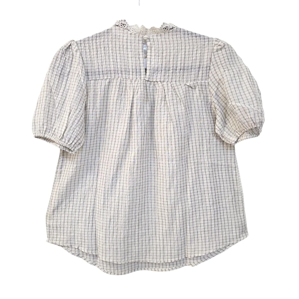 NWT Mine Womens White Plaid Lace Top Size M Blouse - Picture 3 of 4